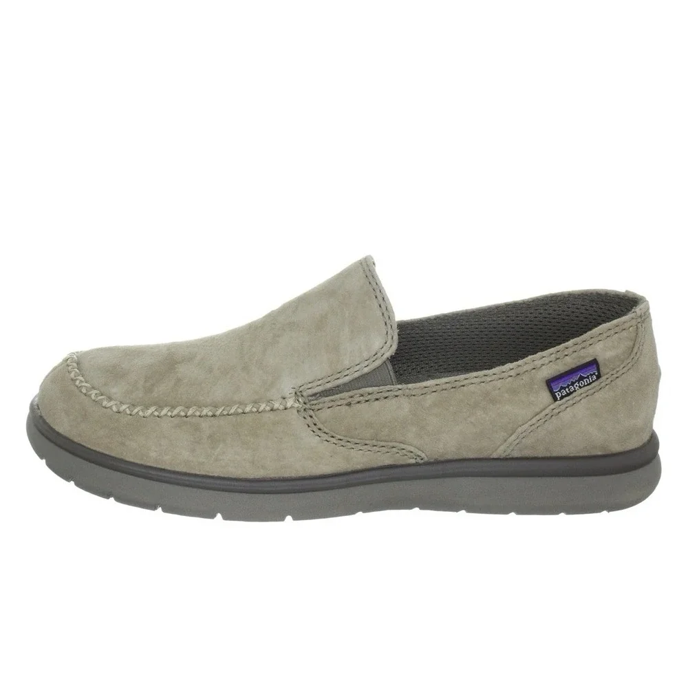 Patagonia Boulder Mens Size 9 Suede Slip On Loafers Forge Grey Tan Moc Toe Shoes